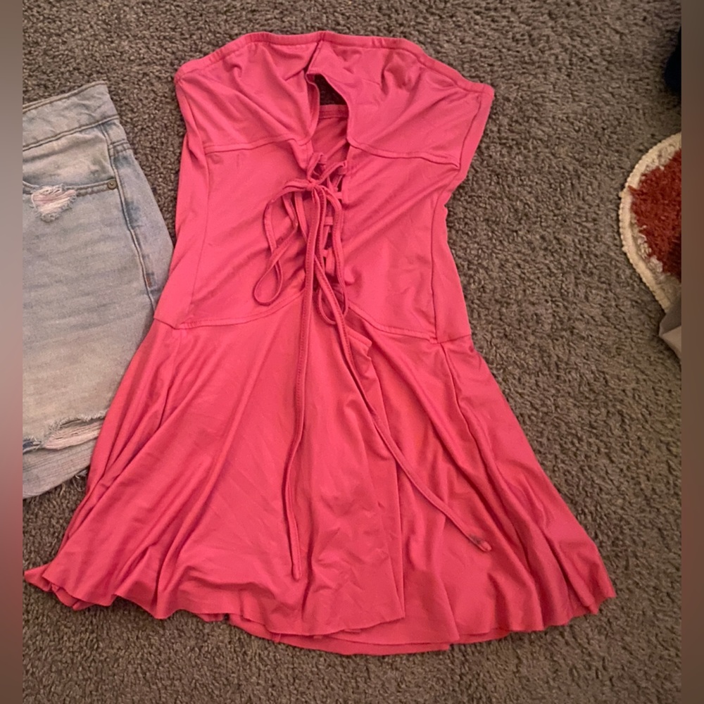 Pink Lace-Up Dress